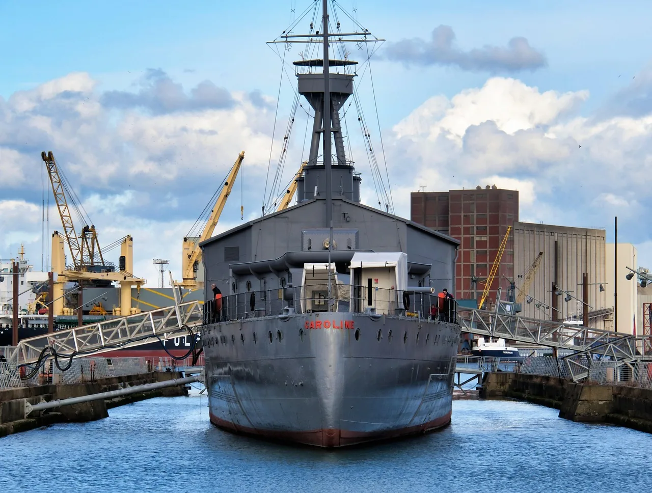 HMS Caroline at Belfast landing stage