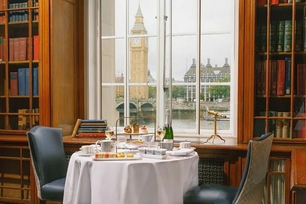 London Marriott Hotel County Hall — afternoon tea with Big Ben framed in the window