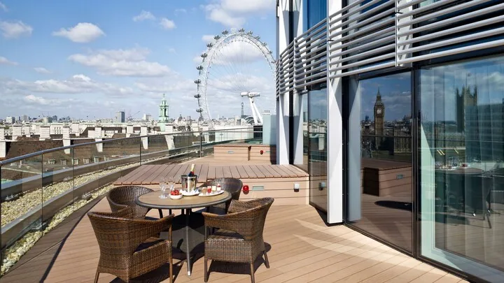 Park Plaza London Westminster Bridge — rooftop terrace with London Eye and Big Ben views