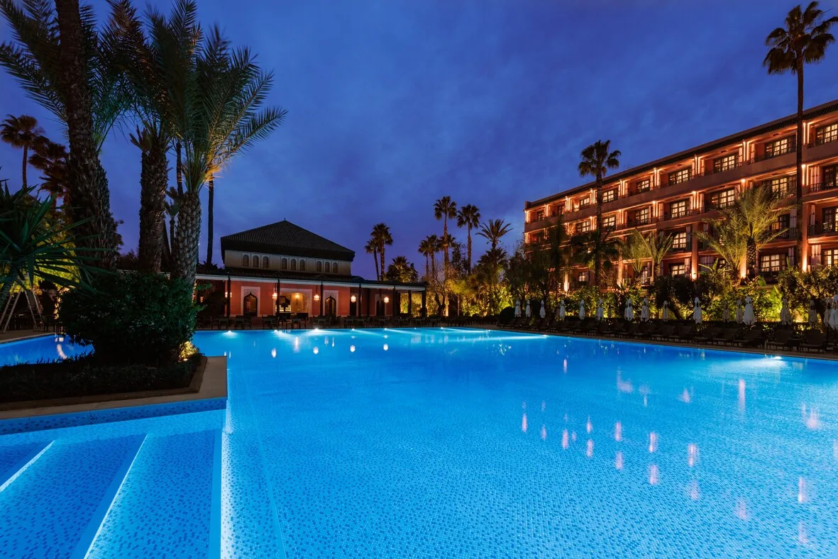 La Mamounia Marrakech — gardens and pool by the medina walls