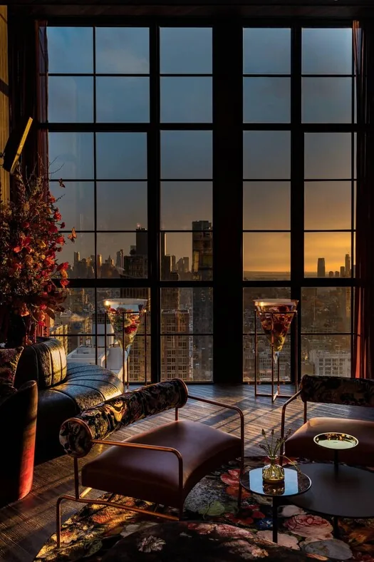 Moxy NYC Chelsea — lobby and bar with High Line neighbourhood views