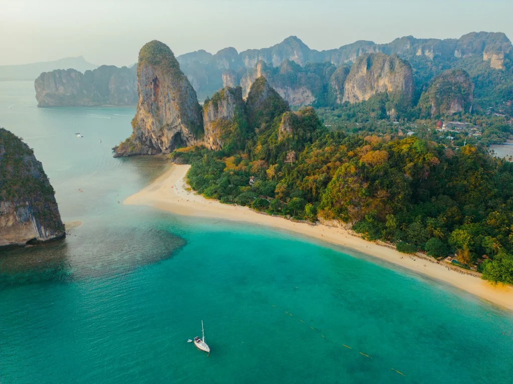 Railay Bay limestone cliffs and turquoise water, Krabi