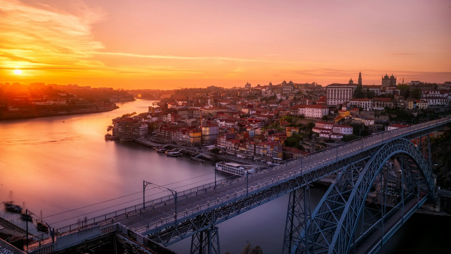 Porto Ribeira and Douro riverfront at dusk