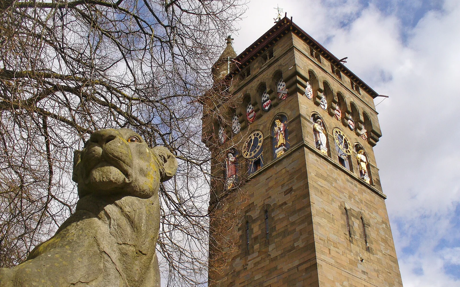Cardiff Castle Clock Tower and Animal Wall lion