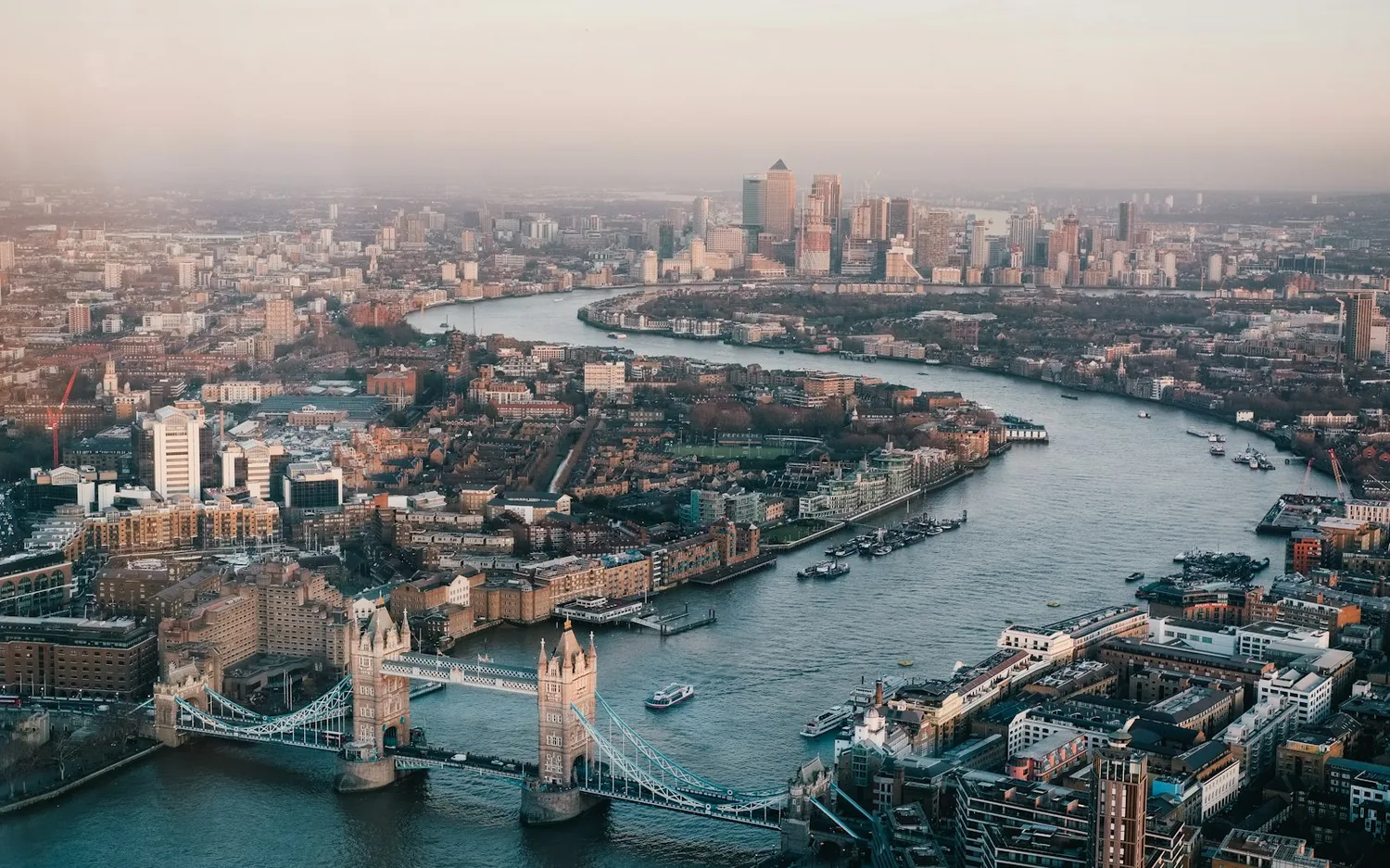 London skyline and the Thames at dusk