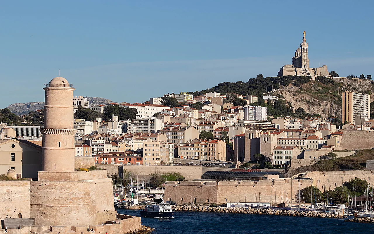 Fort Saint-Jean and Notre-Dame de la Garde across the Marseille harbour