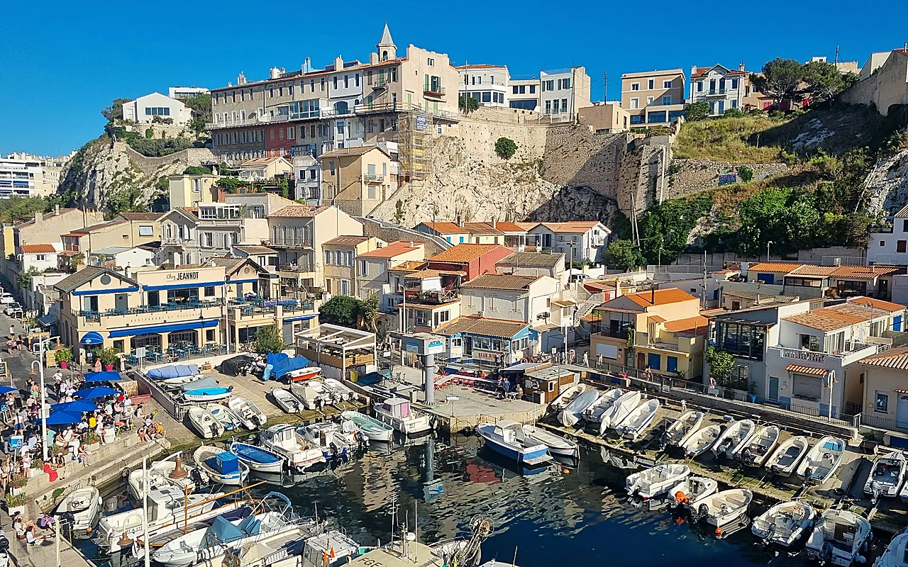 Colourful fishing boats in Vallon des Auffes, Marseille