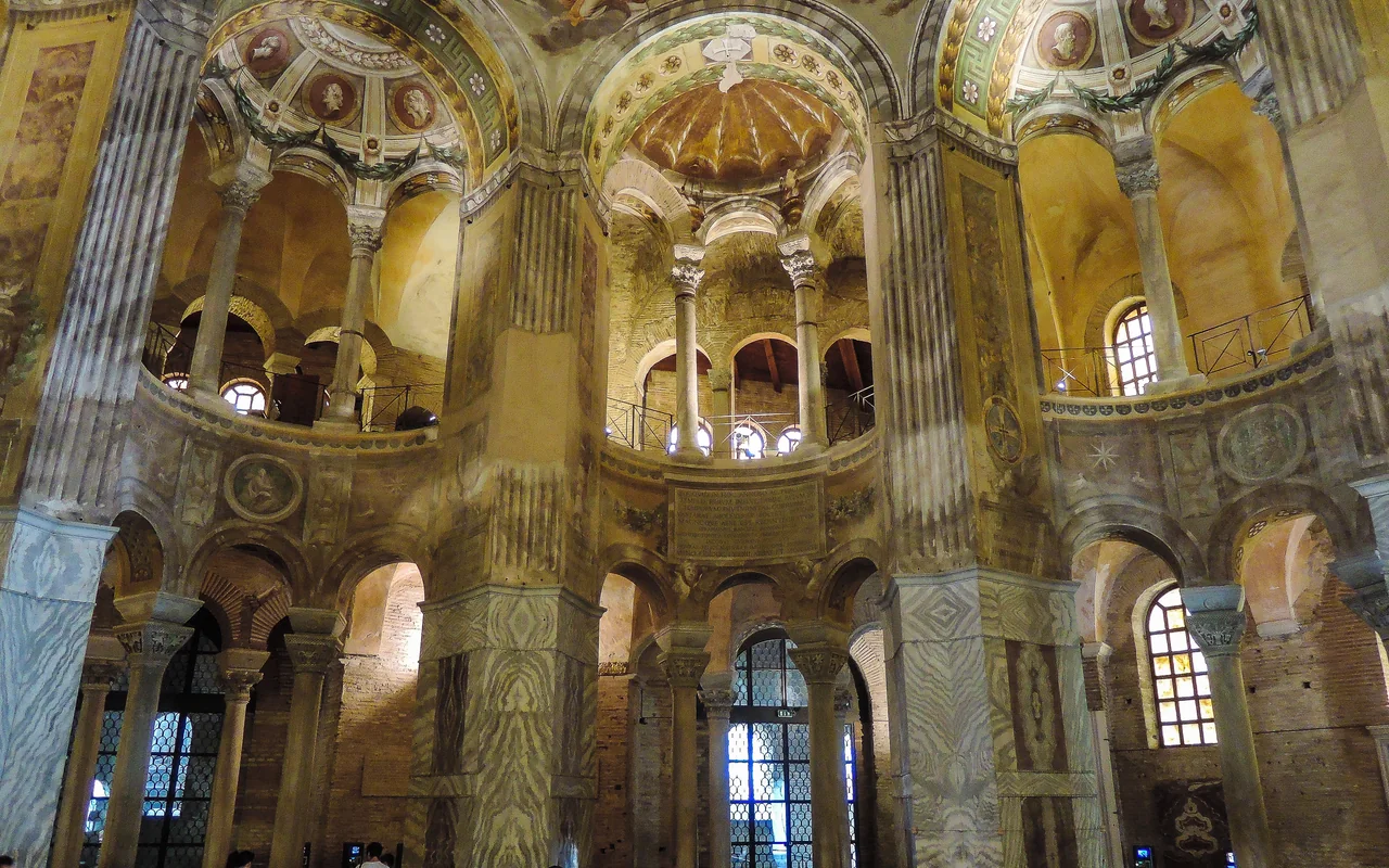 Interior arches and marble of the Basilica of San Vitale, Ravenna, Italy