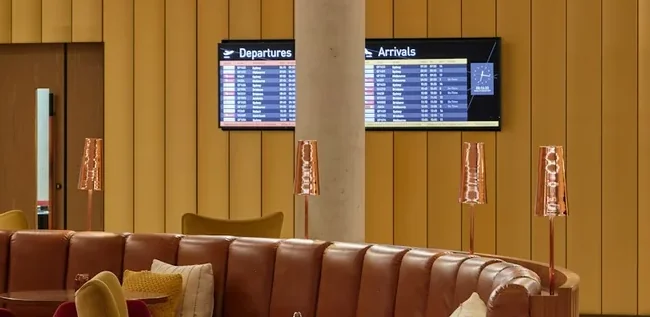 Airport lounge seating and buffet